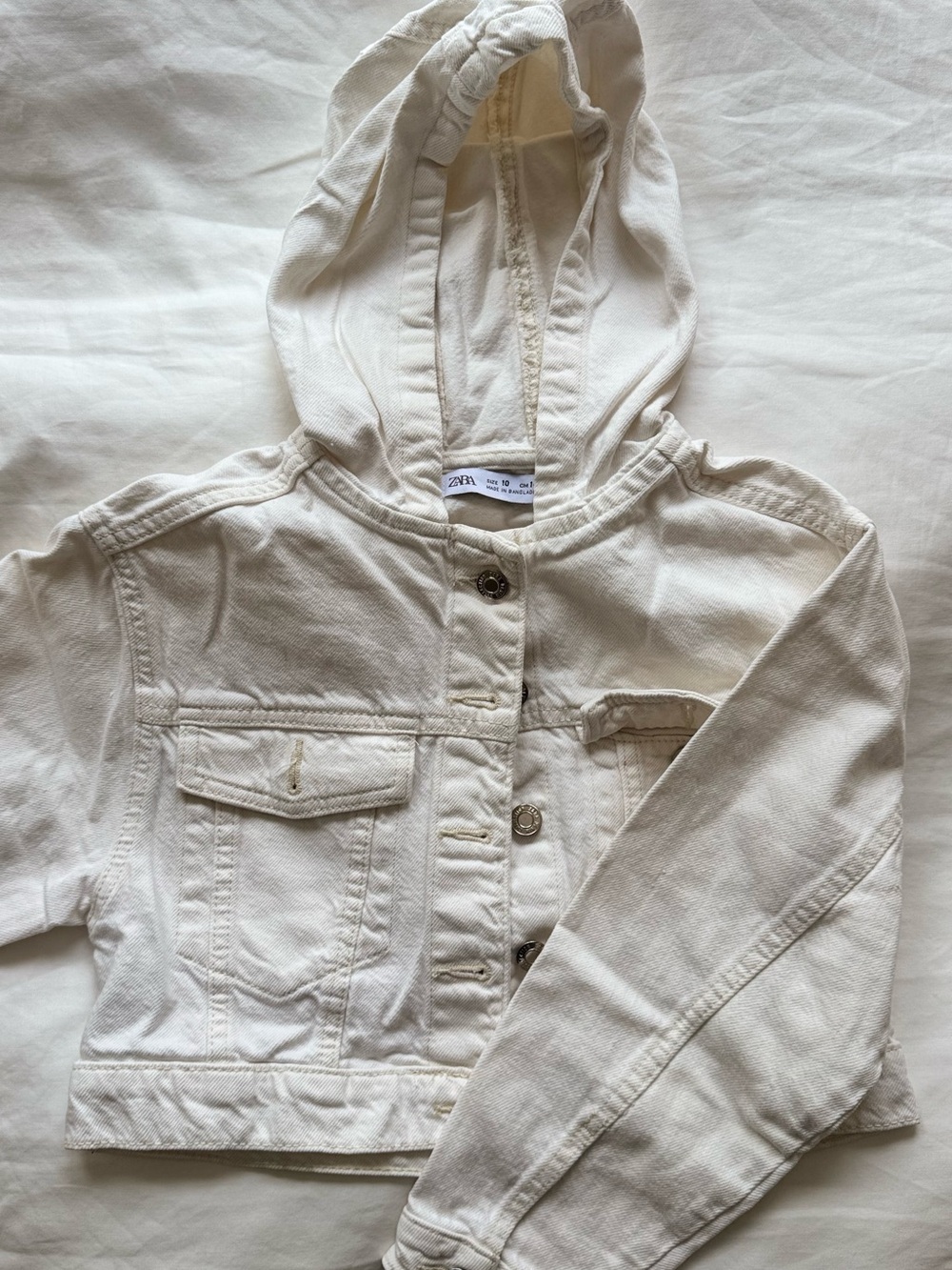 Zara Kids Cream Hooded Denim Jacket